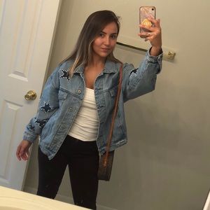 Oversized  distressed Jean Jacket with stars